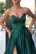 Sweetheart Green High Split Long Satin Prom Dresses With Pocket, PD0559