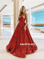 Strapless V-neck Sleeveless Shining Long Red Sequins Prom Dresses , PD0591