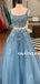 Two-pieces A-line Sleeveless Appliques Long Tulle Prom Dresses, PD0613