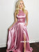 A-line Halter High Neck Long Satin Prom Dresses With Split, PD0614
