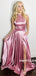 A-line Halter High Neck Long Satin Prom Dresses With Split, PD0614