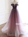 A-line V-neck Off-shoulder Long Organza Prom Dresses With Pleats, PD0616