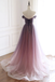 A-line V-neck Off-shoulder Long Organza Prom Dresses With Pleats, PD0616