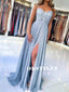 A-line Spaghetti Straps Lace Top Long Chiffon Prom Dresses With Split, PD0626