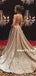 A-line Spaghetti Straps Backless Sparkly Long Prom Dresses With Train, PD0632