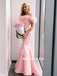 Mermaid Off-shoulder Long Pink Satin Prom Dresses, PD0638