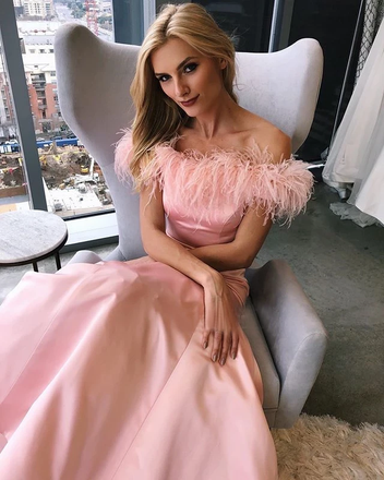 Mermaid Off-shoulder Long Pink Satin Prom Dresses, PD0638