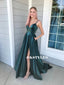 A-line Spaghetti Straps V-neck Sexy High Split Prom Dresses With Pockets, PD0646