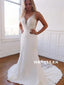 Mermaid SLeeveless V-neck Light Ivory Lace Prom Wedding Dresses, PD0650