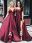 A-line Spaghetti Straps Burgundy Long Elegant Prom With Split, PD0651