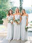 A-line Off-shoulder Floor-length Long Chiffon Bridesmaid Dresses With Pleats, BD0614