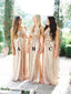 Sheath One-shoulder V-neck Sleeveless Long Sequins Bridesmaid Dresses, BD0615