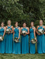 A-line Floor-length Sleeveless Long Blue Bridesmaid Dresses, BD0624