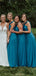 A-line Floor-length Sleeveless Long Blue Bridesmaid Dresses, BD0624