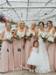 A-line One-shoulder V-neck Sleeveless Long Satin Bridesmaid Dresses, BD0627