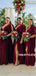 A-line V-neck Short Sleeves Split Long Bridesmaid Dresses With Pleats, BD0630