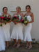 Mermaid Spaghetti Straps White Short Bridesmaid Dresses With Ruffles, BD0631