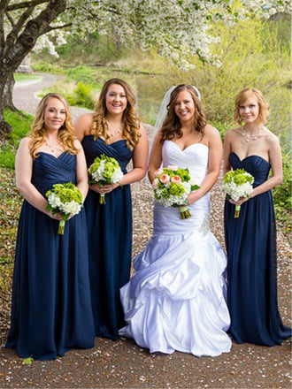 A-line Sweetheart Strapless Long Chiffon Bridesmaid Dresses With Pleats, BD0635