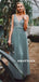 A-line V-neck Appliques Backless Long Chiffon Bridesmaid Dresses, BD0636
