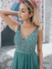 A-line V-neck Appliques Backless Long Chiffon Bridesmaid Dresses, BD0636