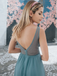 A-line V-neck Appliques Backless Long Chiffon Bridesmaid Dresses, BD0636
