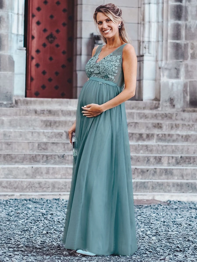 A-line V-neck Appliques Backless Long Chiffon Bridesmaid Dresses, BD0636