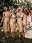 Sheath V-neck Sleeveless Belt Short Bridesmaid Dresses With Split, BD0638