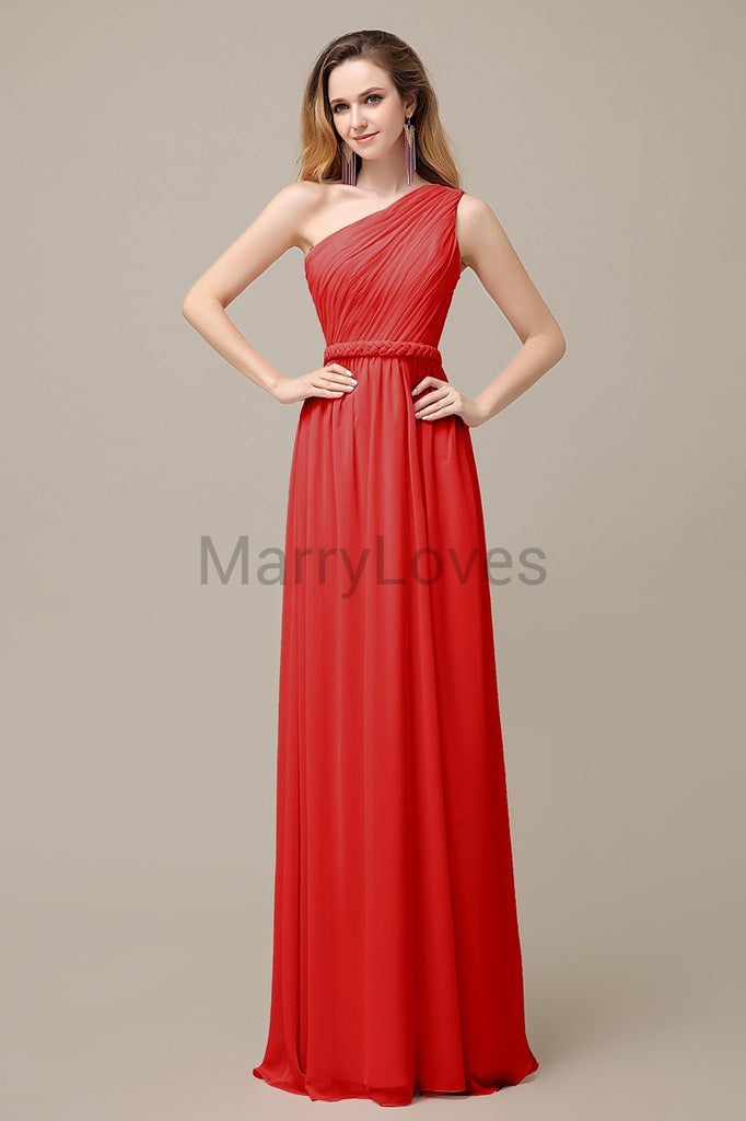 One Shoulder Chiffon Floor Length Bridesmaid Dresses