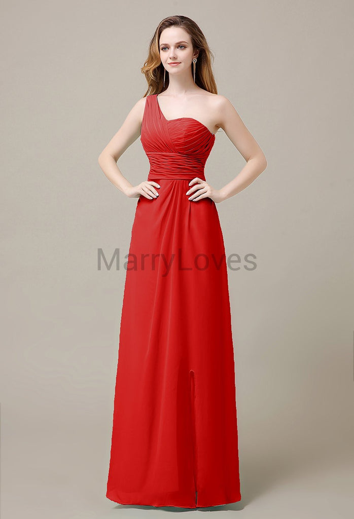 One Shoulder Chiffon Long Bridesmaid Dresses