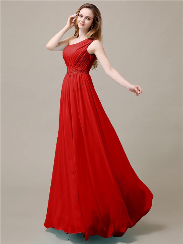 One Shoulder Chiffon Floor-Length Bridesmaid Dresses