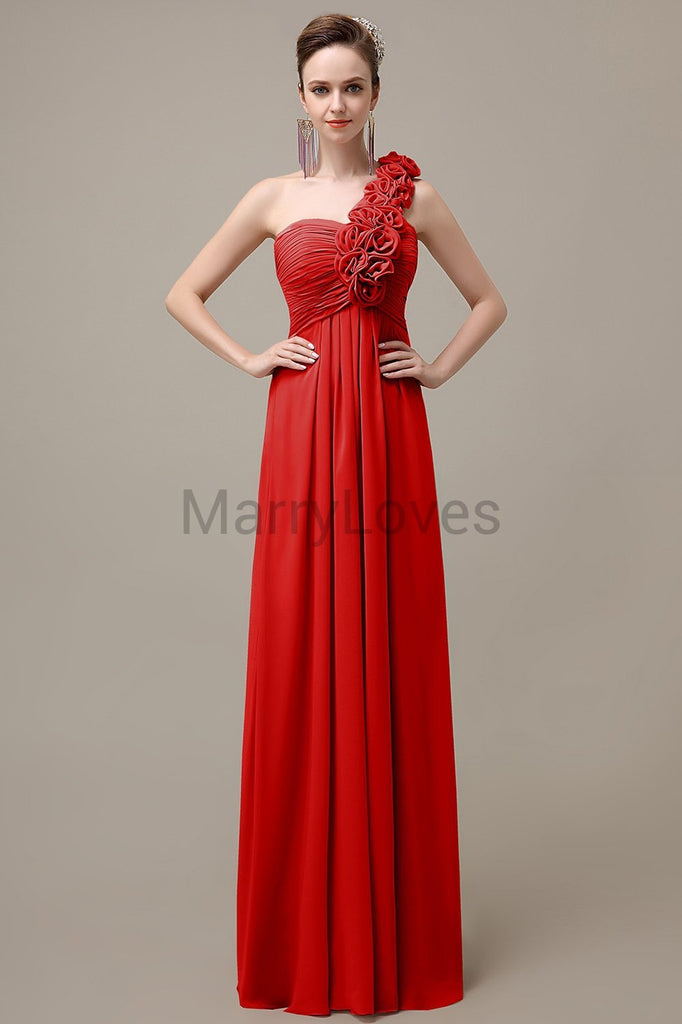 One Shoulder Chiffon Floor Length Bridesmaid Dresses