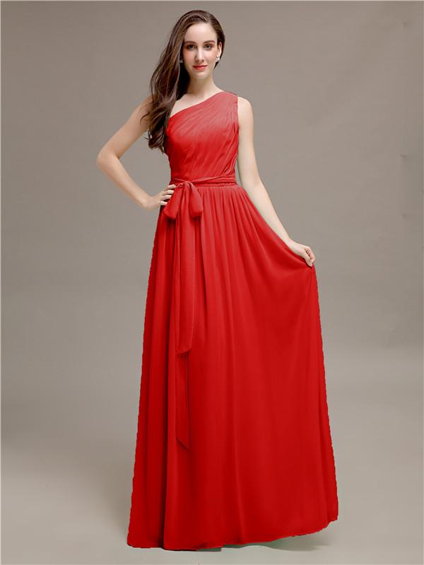 A-line One-shoulder Bridesmaid Dresses With Belt