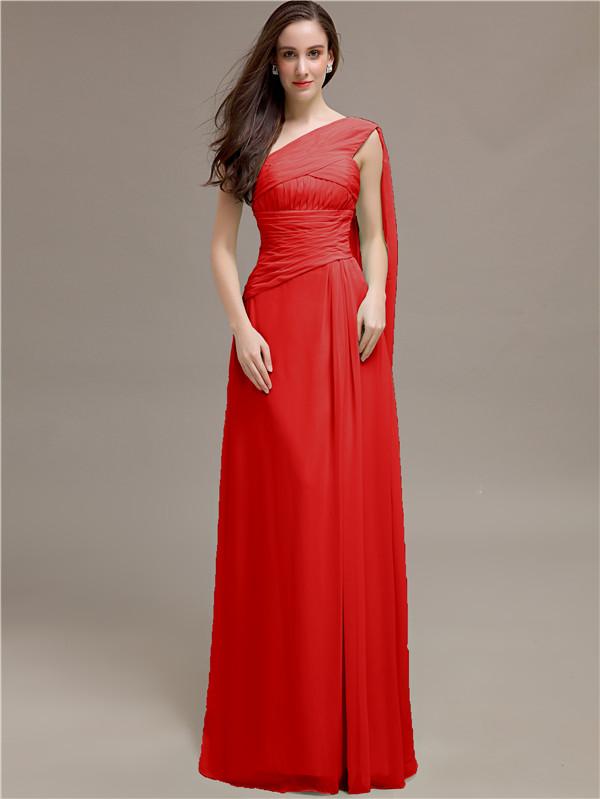 One-shoulder Floor-length Pleats Bridesmaid Dresses