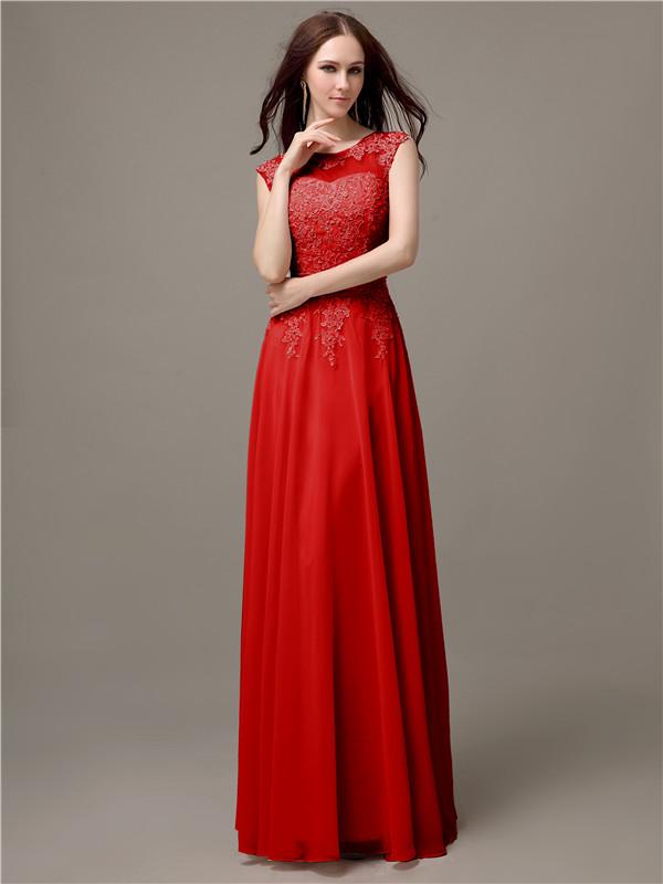 Floor-length Cap Sleeves Appliques Chiffon Bridesmaid Dresses