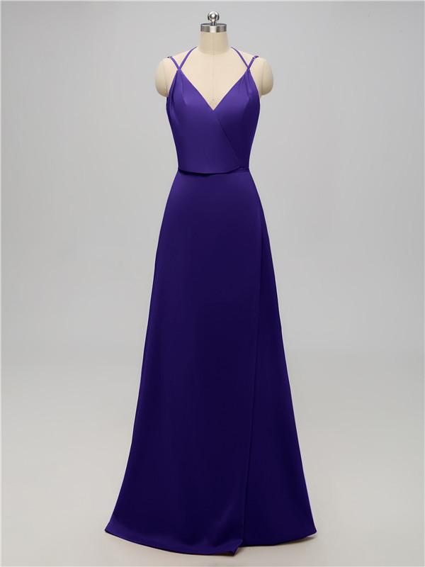 V Neck Satin Floor Length Bridesmaid Dresses