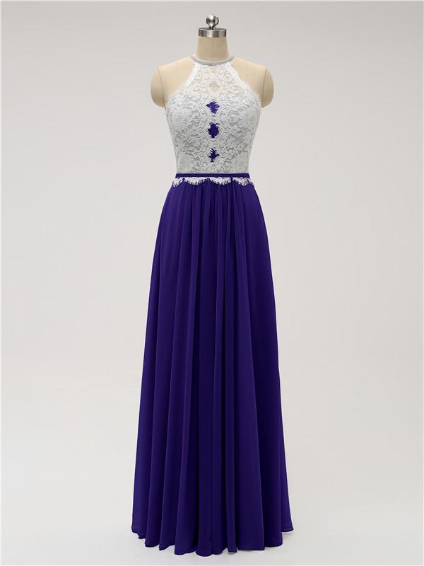 Halter Chiffon Floor Length Bridesmaid Dresses