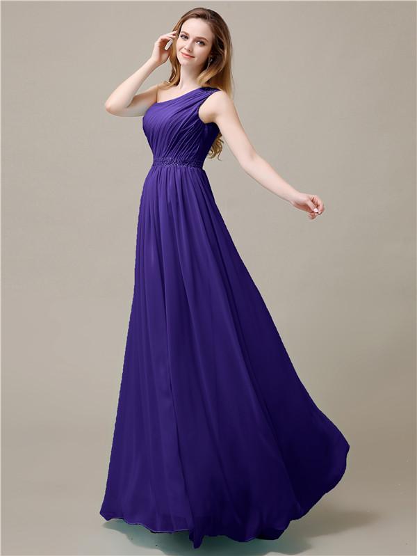 One Shoulder Chiffon Floor-Length Bridesmaid Dresses