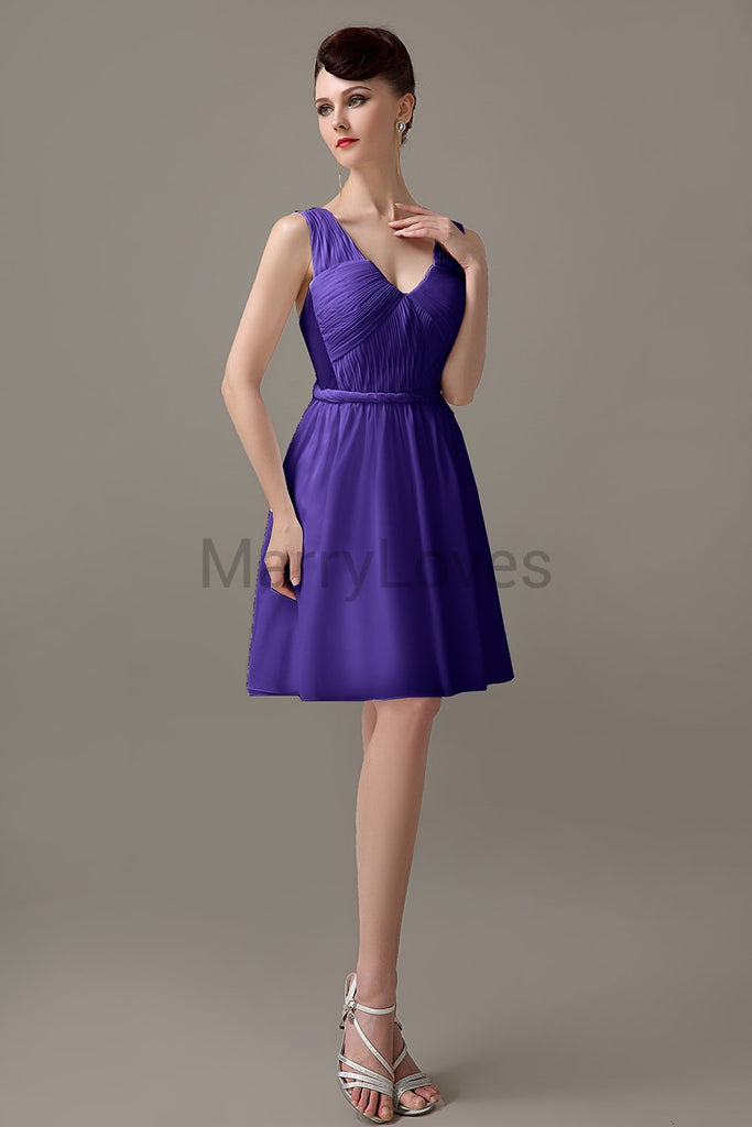 V-neck Chiffon Short Bridesmaid Dresses