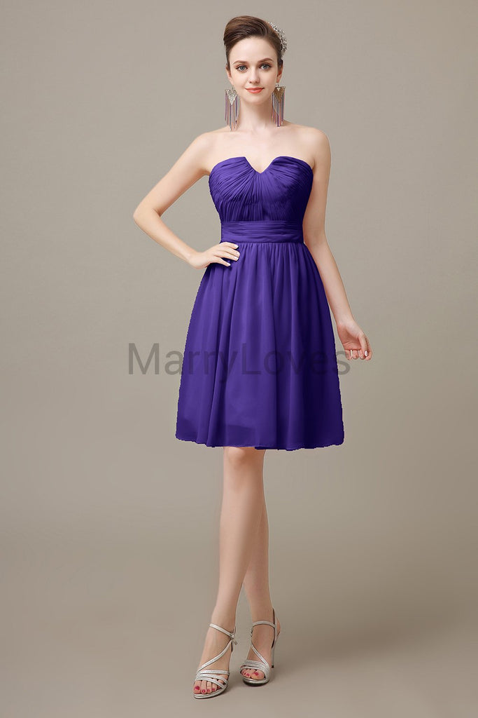 Sweetheart Neck Knee Length Chiffon Bridesmaid Dresses