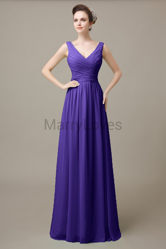 V-Neck Long Chiffon Bridesmaid Dresses