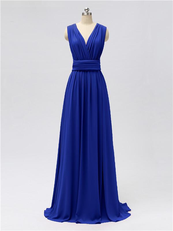 V Neck Chiffon Floor Length Bridesmaid Dresses