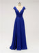 V Neck Cap Sleeve Side Slit Floor Length Bridesmaid Dresses