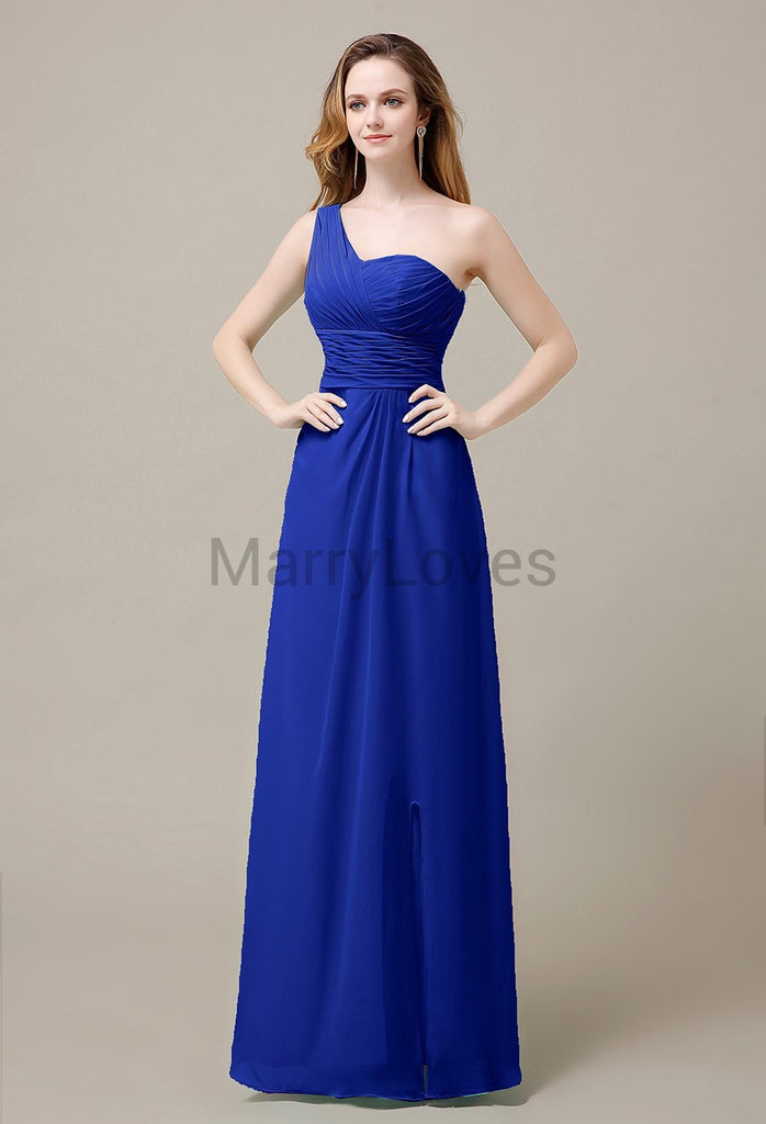 One Shoulder Chiffon Long Bridesmaid Dresses