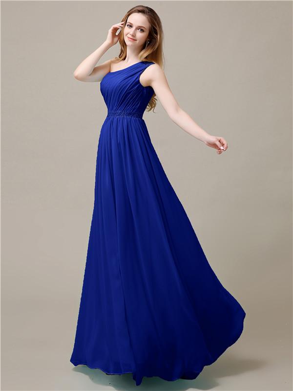 One Shoulder Chiffon Floor-Length Bridesmaid Dresses