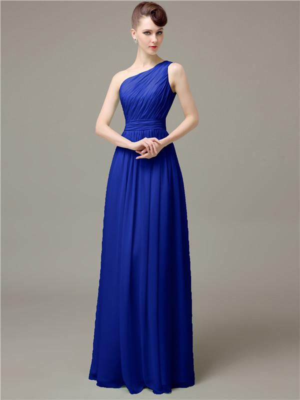 One Shoulder Pleats Chiffon Bridesmaid Dresses