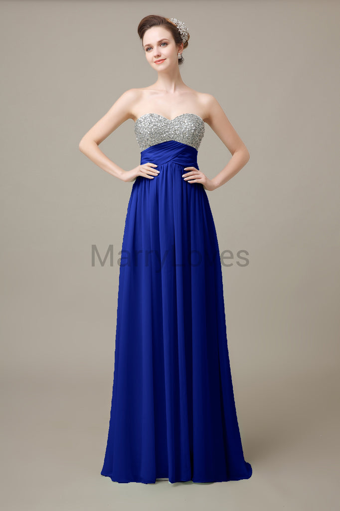 Sweetheart Top Sequin Long Chiffon Bridesmaid Dresses