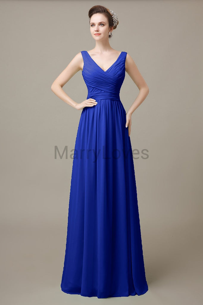 V-Neck Long Chiffon Bridesmaid Dresses