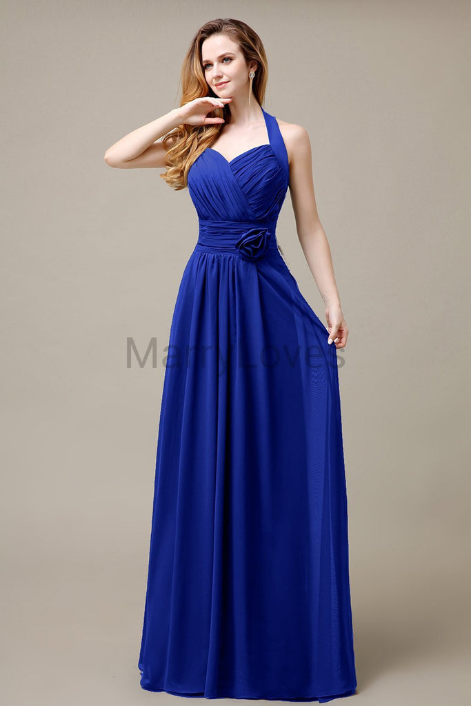 Halter A-line Pleats Chiffon Bridemaid Dresses