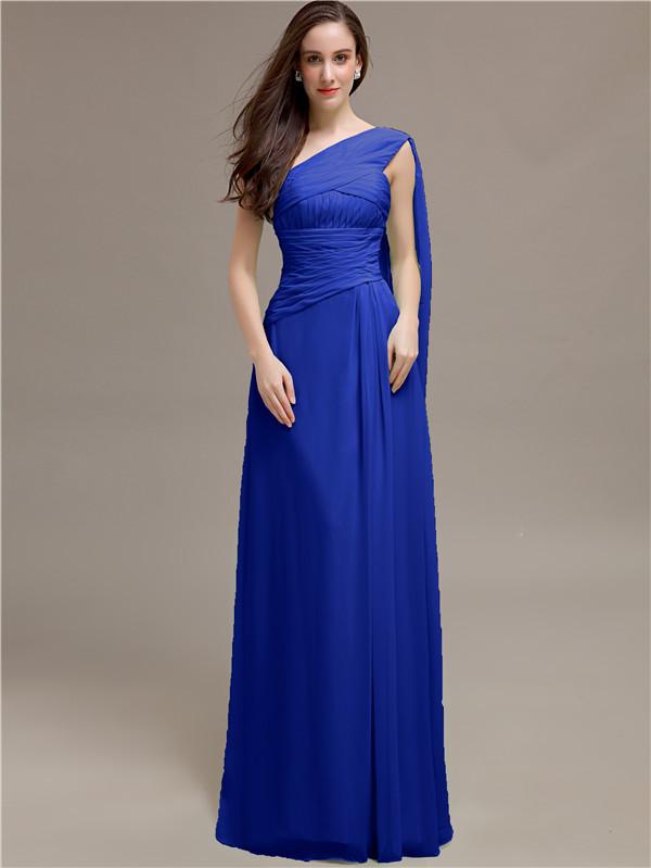 One-shoulder Floor-length Pleats Bridesmaid Dresses