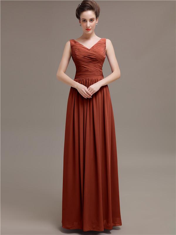 V-Neck Pleats Chiffon Bridesmaid Dresses